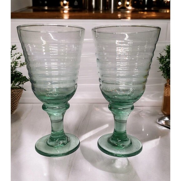 Libbey Sirrus Spanish Green Water, Iced Tea Goblets, Glasses, 7 3/8" T, Set of 2 - Picture 1 of 7